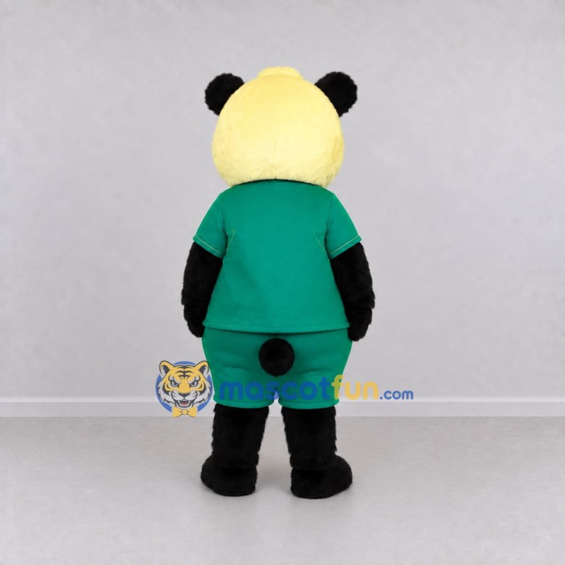 Custom Black Yellow and Green Panda in Sportswear Mascot Costume Adult Full Body Suit for Sports Events Custom Black Yellow and Green Panda in Sportswear Mascot Costume Adult Full Body Suit for Sports Events