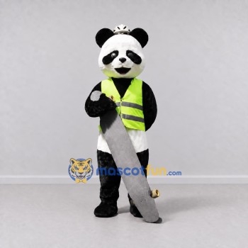 Custom Black White and Lime Green Panda in Safety Vest Mascot Costume Adult Full Body Suit for Community Events Custom Black White and Lime Green Panda in Safety Vest Mascot Costume Adult Full Body Suit for Community Events