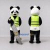 Custom Black White and Lime Green Panda in Safety Vest Mascot Costume Adult Full Body Suit for Community Events Custom Black White and Lime Green Panda in Safety Vest Mascot Costume Adult Full Body Suit for Community Events