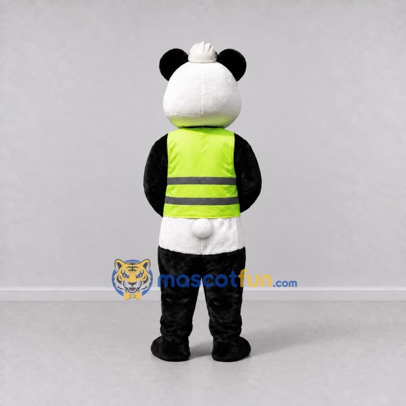 Custom Black White and Lime Green Panda in Safety Vest Mascot Costume Adult Full Body Suit for Community Events Custom Black White and Lime Green Panda in Safety Vest Mascot Costume Adult Full Body Suit for Community Events