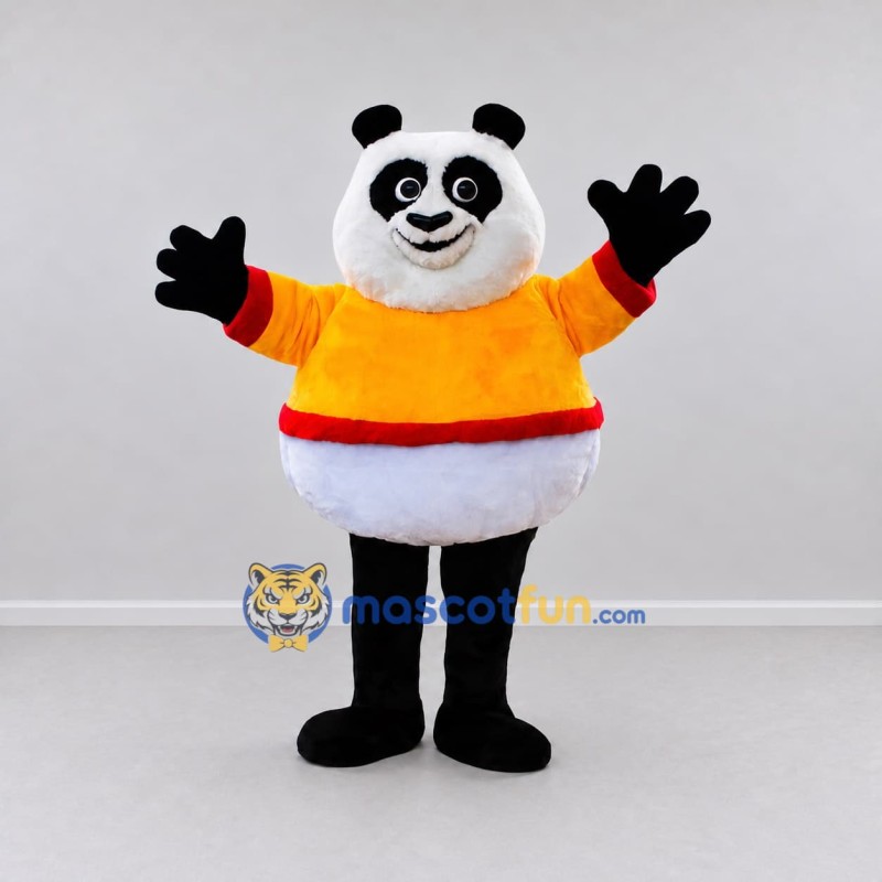 Custom Black White and Orange Panda in Sweater Mascot Costume Adult Full Body Suit for Children's Events Custom Black White and Orange Panda in Sweater Mascot Costume Adult Full Body Suit for Children's Events