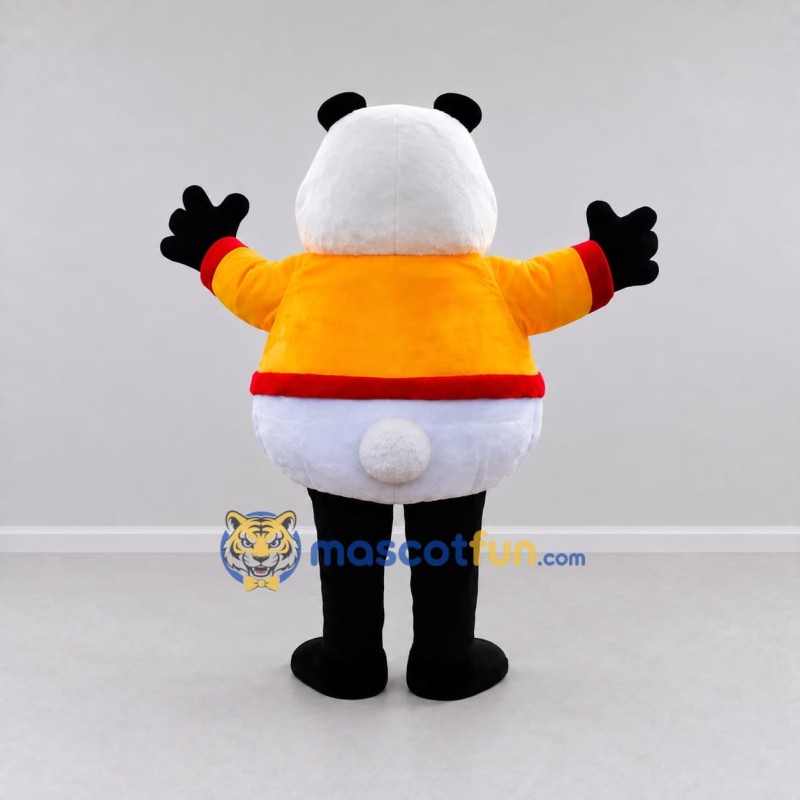 Custom Black White and Orange Panda in Sweater Mascot Costume Adult Full Body Suit for Children's Events Custom Black White and Orange Panda in Sweater Mascot Costume Adult Full Body Suit for Children's Events