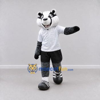 Custom Gray Black and White Badger in Sportswear Mascot Costume Adult Full Body Suit for Sports Events