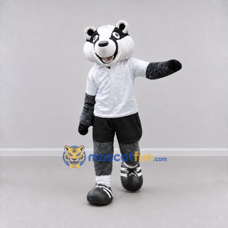 Custom Gray Black and White Badger in Sportswear Mascot Costume Adult Full Body Suit for Sports Events Custom Gray Black and White Badger in Sportswear Mascot Costume Adult Full Body Suit for Sports Events