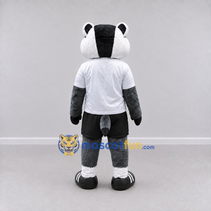 Custom Gray Black and White Badger in Sportswear Mascot Costume Adult Full Body Suit for Sports Events Custom Gray Black and White Badger in Sportswear Mascot Costume Adult Full Body Suit for Sports Events