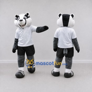 Custom Gray Black and White Badger in Sportswear Mascot Costume Adult Full Body Suit for Sports Events