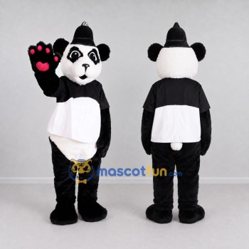 Custom Black and White Panda with Hat Mascot Costume Adult Full Body Suit for School Events
