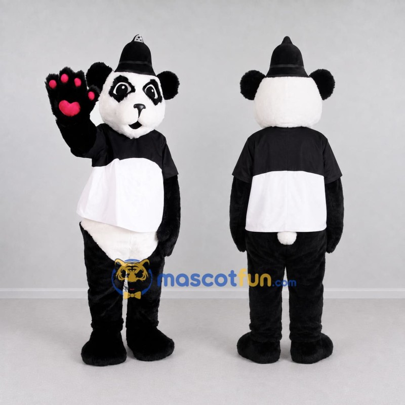 Custom Black and White Panda with Hat Mascot Costume Adult Full Body Suit for School Events Custom Black and White Panda with Hat Mascot Costume Adult Full Body Suit for School Events