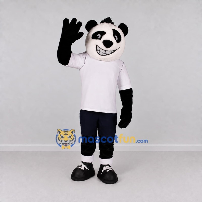 Custom Black and White Panda in T-Shirt Mascot Costume Adult Full Body Suit for School Events Custom Black and White Panda in T-Shirt Mascot Costume Adult Full Body Suit for School Events