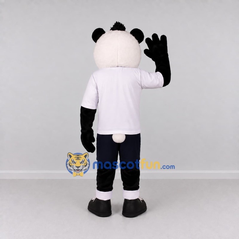 Custom Black and White Panda in T-Shirt Mascot Costume Adult Full Body Suit for School Events Custom Black and White Panda in T-Shirt Mascot Costume Adult Full Body Suit for School Events
