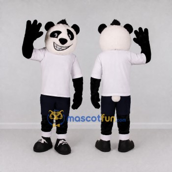 Custom Black and White Panda in T-Shirt Mascot Costume Adult Full Body Suit for School Events
