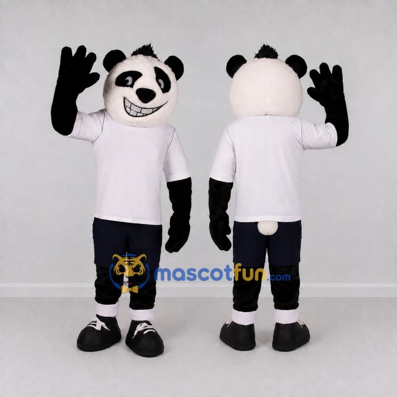 Custom Black and White Panda in T-Shirt Mascot Costume Adult Full Body Suit for School Events Custom Black and White Panda in T-Shirt Mascot Costume Adult Full Body Suit for School Events