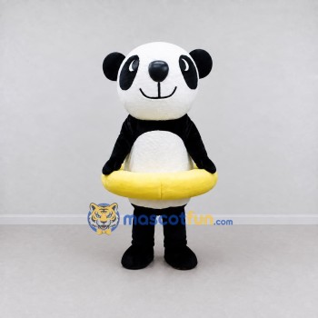 Custom Black White and Yellow Panda with Swim Ring Mascot Costume Adult Full Body Suit for Summer Events