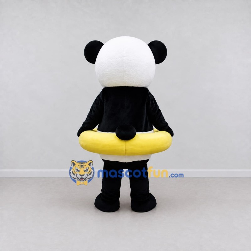 Custom Black White and Yellow Panda with Swim Ring Mascot Costume Adult Full Body Suit for Summer Events