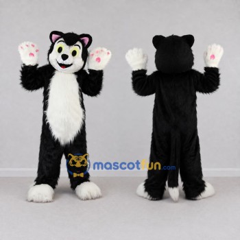 Custom Black and White Cat Mascot Costume Adult Full Body Suit for Children's Events
