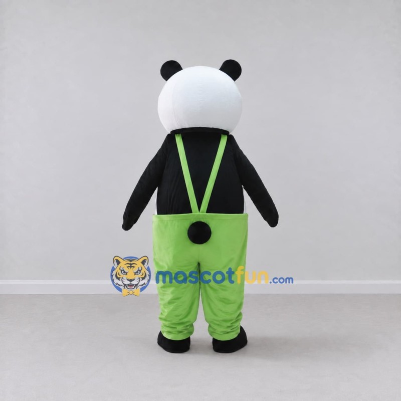 Custom Black White and Green Panda in Suspenders Mascot Costume Adult Full Body Suit for Children's Events Custom Black White and Green Panda in Suspenders Mascot Costume Adult Full Body Suit for Children's Events