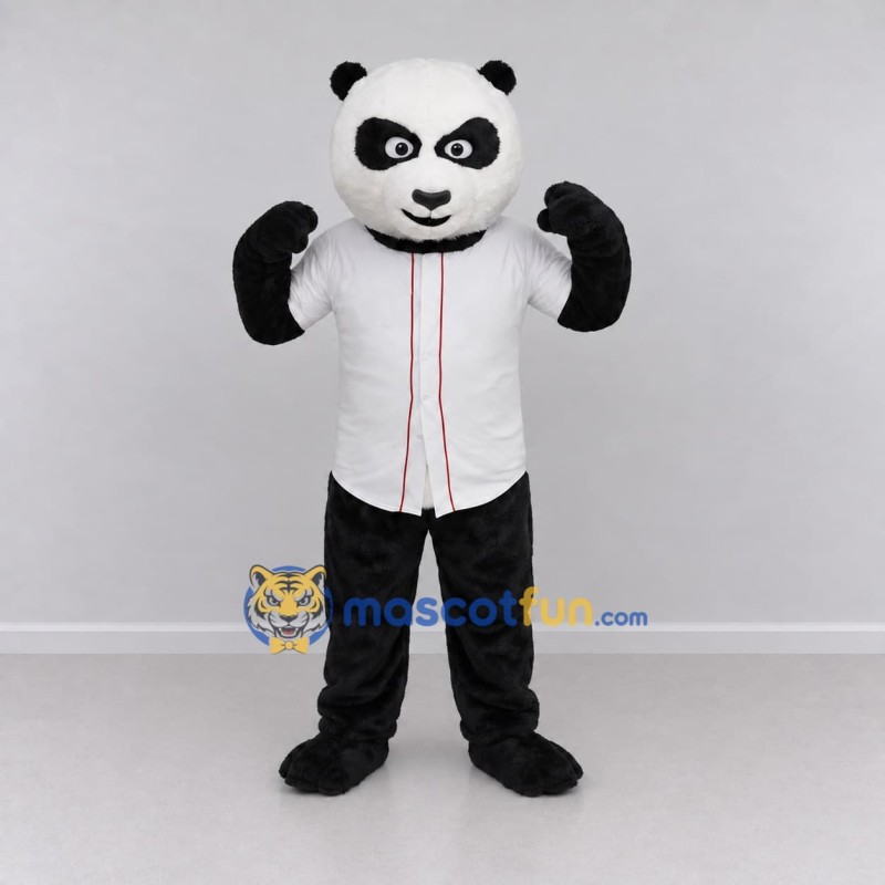 Custom Black and White Panda in Shirt Mascot Costume Adult Full Body Suit for School Events Custom Black and White Panda in Shirt Mascot Costume Adult Full Body Suit for School Events
