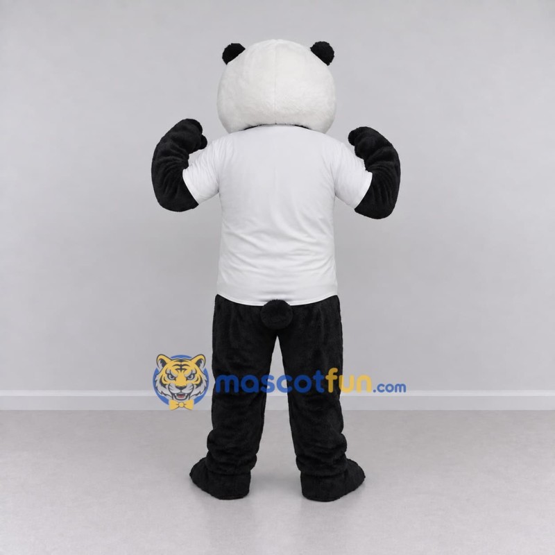 Custom Black and White Panda in Shirt Mascot Costume Adult Full Body Suit for School Events Custom Black and White Panda in Shirt Mascot Costume Adult Full Body Suit for School Events