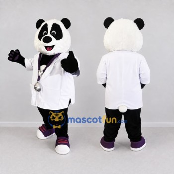 Custom Black and White Doctor Panda Mascot Costume Adult Full Body Suit for Health Awareness Events