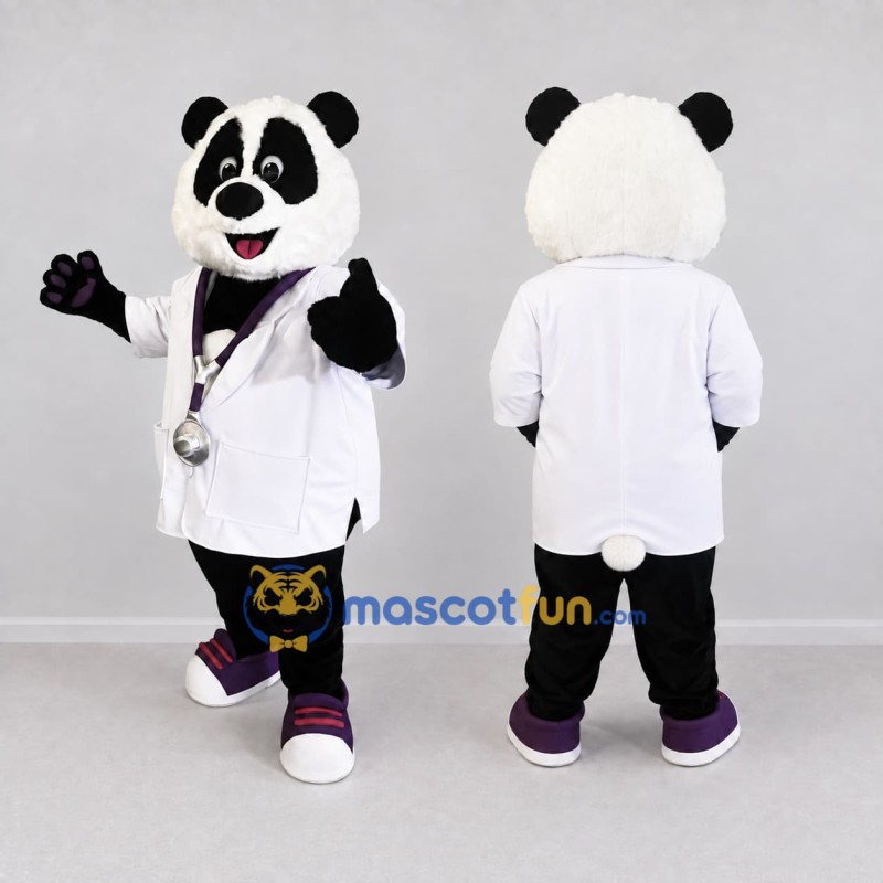Custom Black and White Doctor Panda Mascot Costume Adult Full Body Suit for Health Awareness Events Custom Black and White Doctor Panda Mascot Costume Adult Full Body Suit for Health Awareness Events
