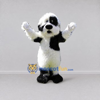 Custom White and Black Shaggy Dog Mascot Costume Adult Full Body Suit for Pet Events