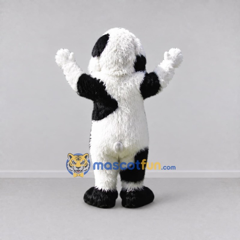 Custom White and Black Shaggy Dog Mascot Costume Adult Full Body Suit for Pet Events Custom White and Black Shaggy Dog Mascot Costume Adult Full Body Suit for Pet Events