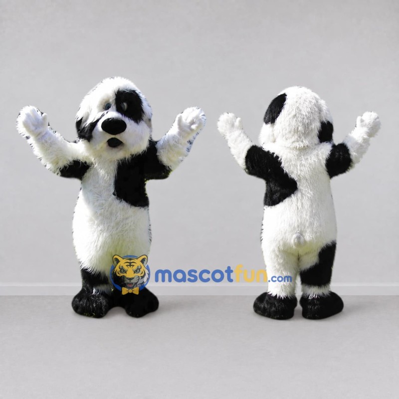 Custom White and Black Shaggy Dog Mascot Costume Adult Full Body Suit for Pet Events Custom White and Black Shaggy Dog Mascot Costume Adult Full Body Suit for Pet Events