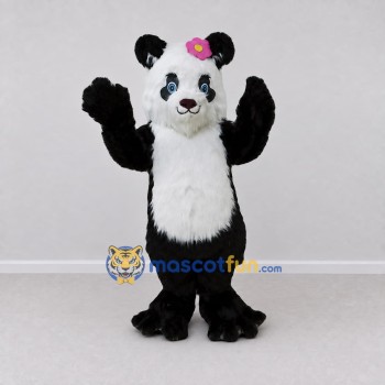 Custom Black White and Pink Panda with Flower Mascot Costume Adult Full Body Suit for Children's Events Custom Black White and Pink Panda with Flower Mascot Costume Adult Full Body Suit for Children's Events