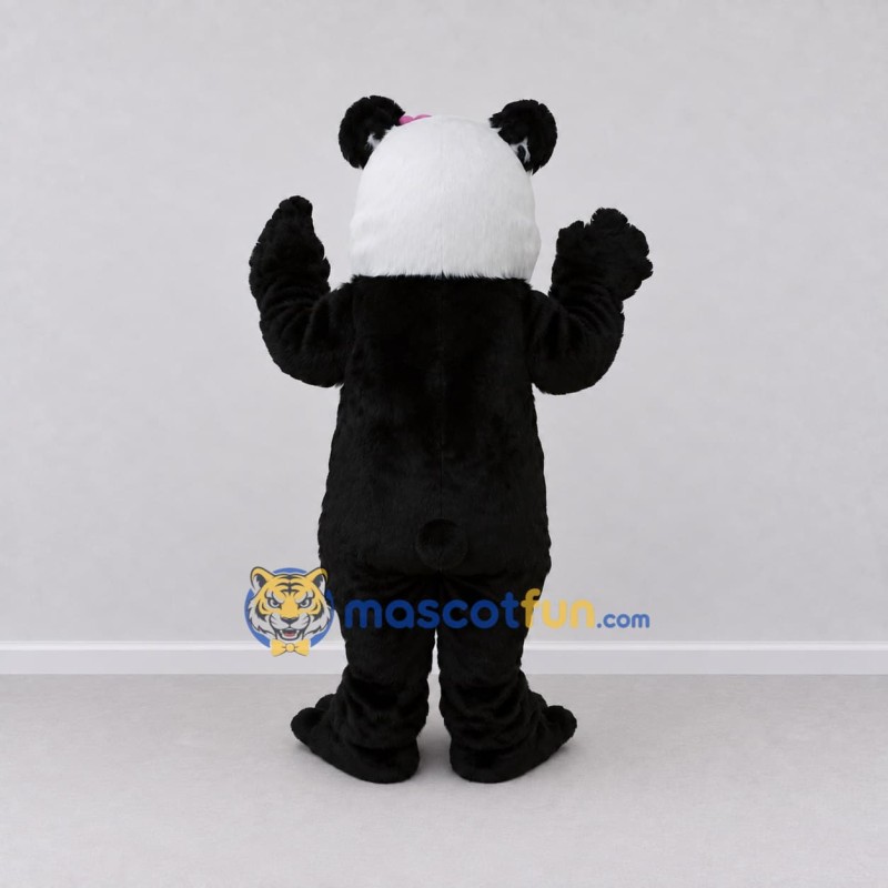Custom Black White and Pink Panda with Flower Mascot Costume Adult Full Body Suit for Children's Events Custom Black White and Pink Panda with Flower Mascot Costume Adult Full Body Suit for Children's Events