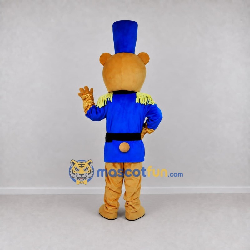 Custom Golden Brown and Blue Toy Soldier Bear Mascot Costume Adult Full Body Suit for Parade Events