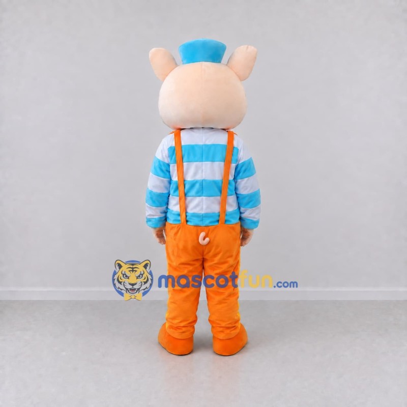 Custom Pink Blue and Orange Pig in Suspenders Mascot Costume Adult Full Body Suit for Farm Events Custom Pink Blue and Orange Pig in Suspenders Mascot Costume Adult Full Body Suit for Farm Events