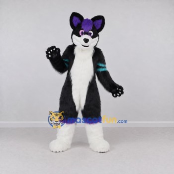 Custom Black White and Purple Fox Character Mascot Costume Adult Full Body Suit for Costume Parties Custom Black White and Purple Fox Character Mascot Costume Adult Full Body Suit for Costume Parties