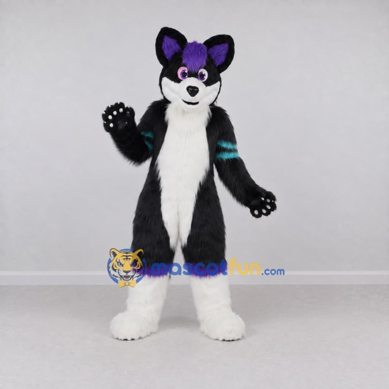 Custom Black White and Purple Fox Character Mascot Costume Adult Full Body Suit for Costume Parties Custom Black White and Purple Fox Character Mascot Costume Adult Full Body Suit for Costume Parties