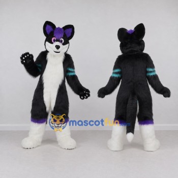 Custom Black White and Purple Fox Character Mascot Costume Adult Full Body Suit for Costume Parties