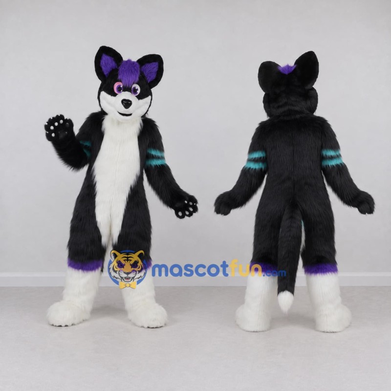 Custom Black White and Purple Fox Character Mascot Costume Adult Full Body Suit for Costume Parties Custom Black White and Purple Fox Character Mascot Costume Adult Full Body Suit for Costume Parties