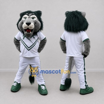 Custom Gray White and Green Lion in Sportswear Mascot Costume Adult Full Body Suit for Sports Events
