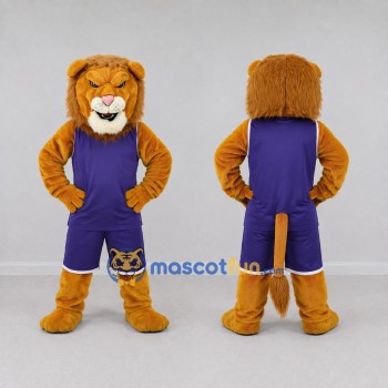 Custom Golden Brown and Purple Lion in Sportswear Mascot Costume Adult Full Body Suit for Sports Events