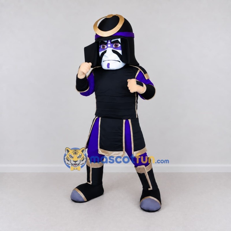 Custom Black Purple and Gold Samurai Warrior Mascot Costume Adult Full Body Suit for Costume Parties Custom Black Purple and Gold Samurai Warrior Mascot Costume Adult Full Body Suit for Costume Parties