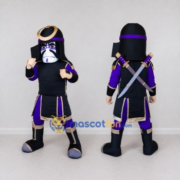 Custom Black Purple and Gold Samurai Warrior Mascot Costume Adult Full Body Suit for Costume Parties