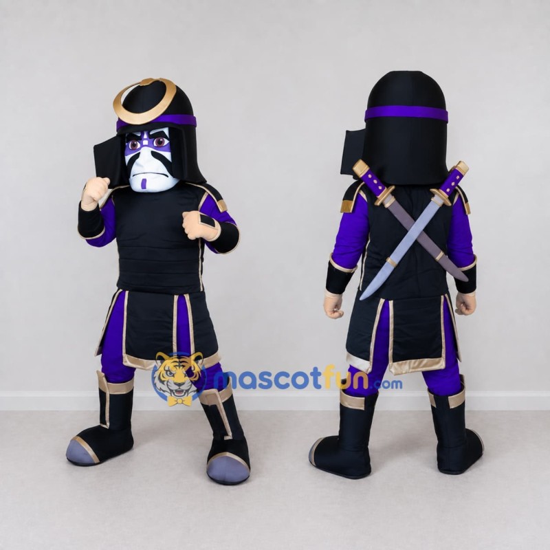 Custom Black Purple and Gold Samurai Warrior Mascot Costume Adult Full Body Suit for Costume Parties Custom Black Purple and Gold Samurai Warrior Mascot Costume Adult Full Body Suit for Costume Parties