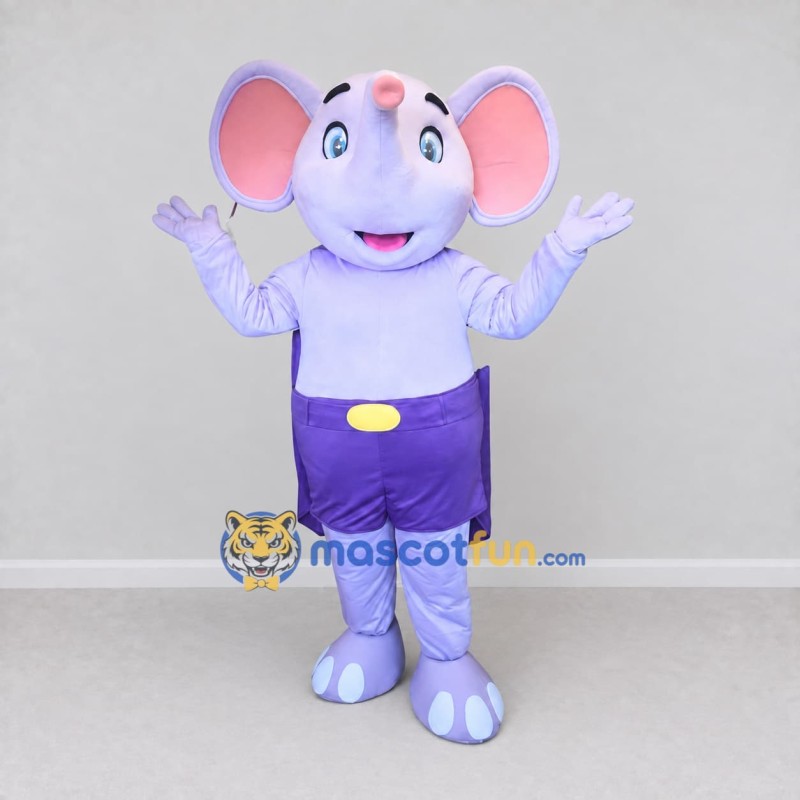 Custom Lavender and Purple Elephant in Shorts Mascot Costume Adult Full Body Suit for Children's Events Custom Lavender and Purple Elephant in Shorts Mascot Costume Adult Full Body Suit for Children's Events