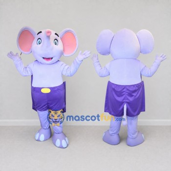 Custom Lavender and Purple Elephant in Shorts Mascot Costume Adult Full Body Suit for Children's Events