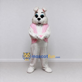 Custom White and Pink Rabbit in Vest Mascot Costume Adult Full Body Suit for Easter Events Custom White and Pink Rabbit in Vest Mascot Costume Adult Full Body Suit for Easter Events