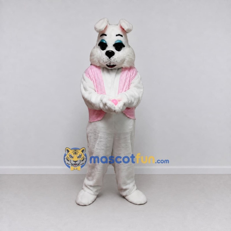 Custom White and Pink Rabbit in Vest Mascot Costume Adult Full Body Suit for Easter Events Custom White and Pink Rabbit in Vest Mascot Costume Adult Full Body Suit for Easter Events