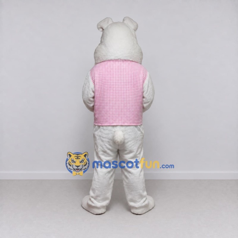 Custom White and Pink Rabbit in Vest Mascot Costume Adult Full Body Suit for Easter Events Custom White and Pink Rabbit in Vest Mascot Costume Adult Full Body Suit for Easter Events
