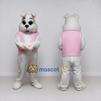 Custom White and Pink Rabbit in Vest Mascot Costume Adult Full Body Suit for Easter Events