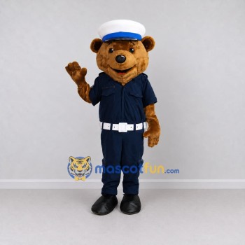 Custom Brown and Navy Blue Sailor Bear Mascot Costume Adult Full Body Suit for Nautical Events