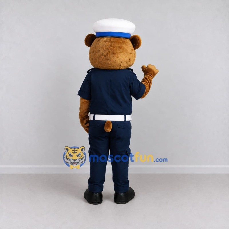 Custom Brown and Navy Blue Sailor Bear Mascot Costume Adult Full Body Suit for Nautical Events Custom Brown and Navy Blue Sailor Bear Mascot Costume Adult Full Body Suit for Nautical Events