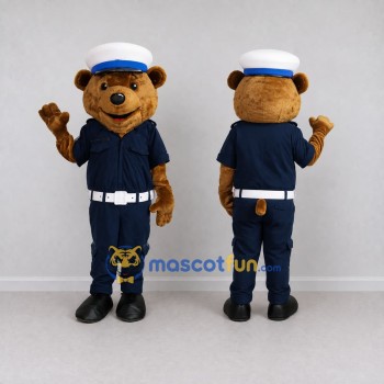 Custom Brown and Navy Blue Sailor Bear Mascot Costume Adult Full Body Suit for Nautical Events