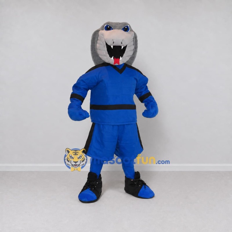 Custom Gray and Blue Shark in Sportswear Mascot Costume Adult Full Body Suit for Sports Events Custom Gray and Blue Shark in Sportswear Mascot Costume Adult Full Body Suit for Sports Events
